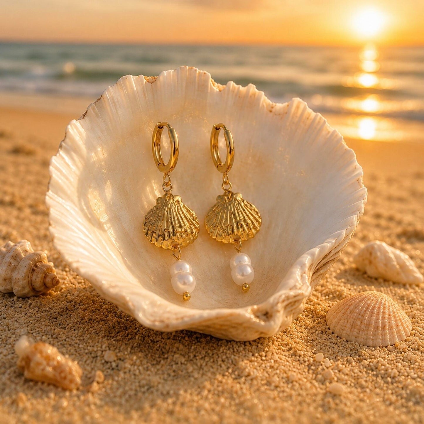 Sunlit Shells Ohrringe Gold