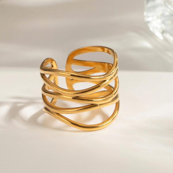 Sea Waves Ring Gold R6347D