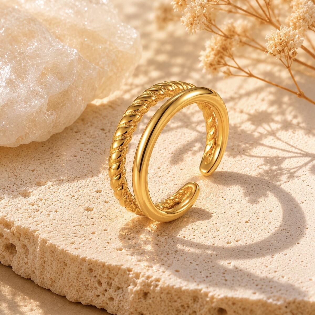 Ocean Duo Twist Ring Gold